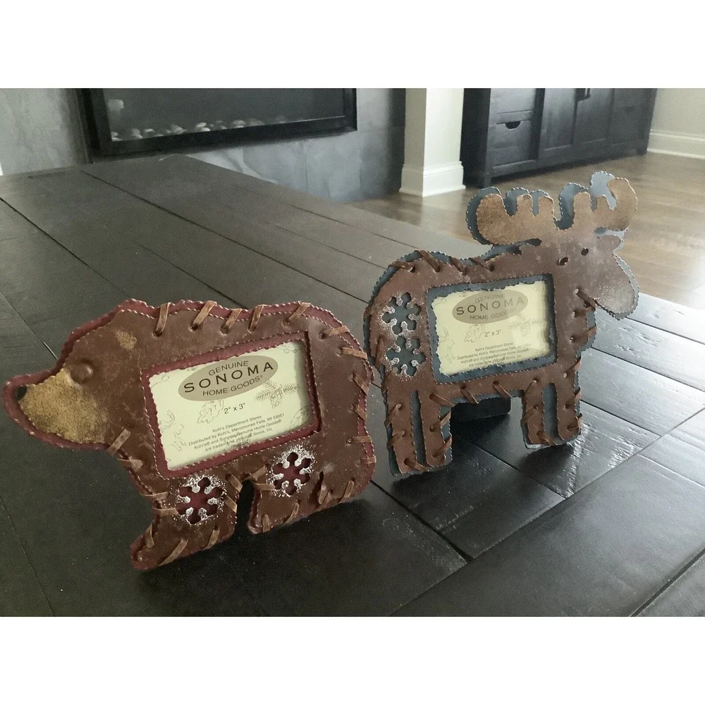 NEW Rustic Moose And Bear snowflake SONOMA  METAL Picture Frames‎ (A)